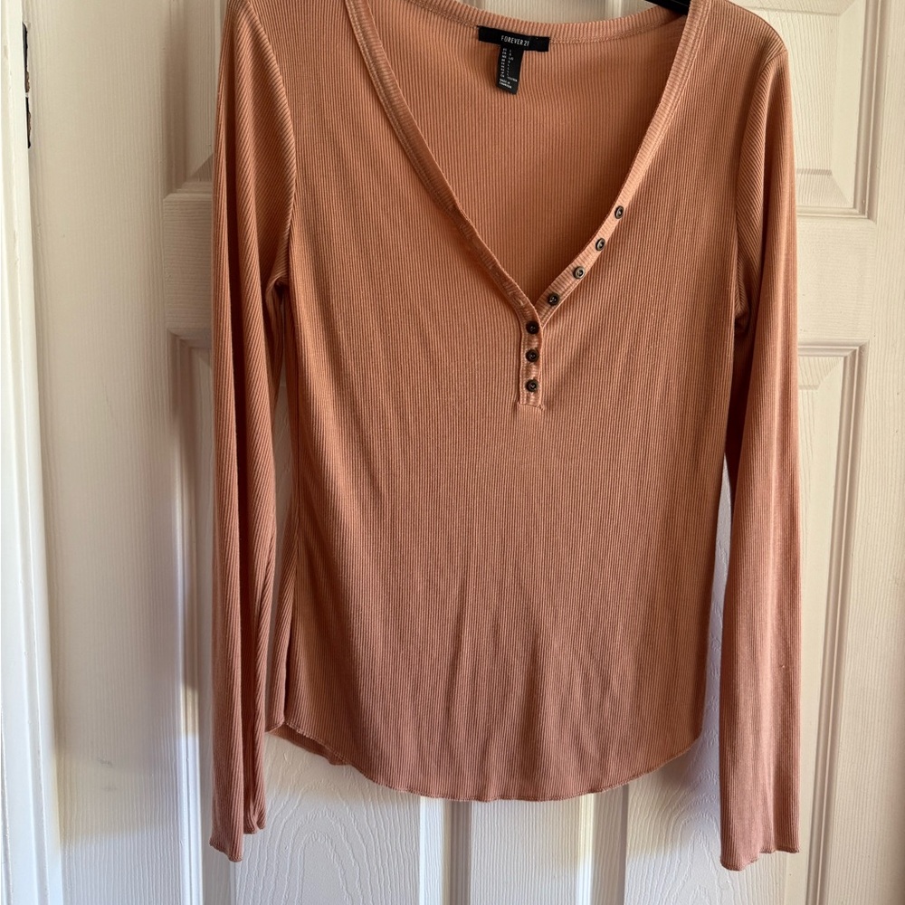 Forever 21 Long Sleeve Buttoned Top - tan/nude… looks pink but isn’t!!!